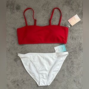Andie Swim Bikini The Rio Top in Cherry Red Tropez Bottom in White Size Medium